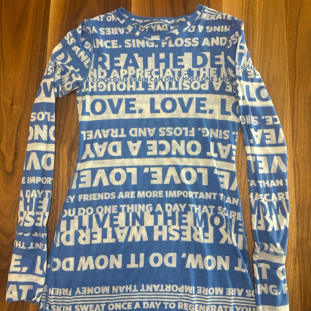 Lululemon Athletica Blue and White Graphic Tee